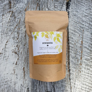 organic loose leaf echinacea tea packed in resealable packaging