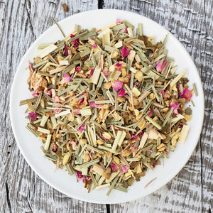 Lemongrass & Ginger Tea Organic – loose leaf blend of lemongrass, ginger, lemon myrtle, rosehip and rose petals – vibrant lemon-herbal flavour – Zee Tea Organic”