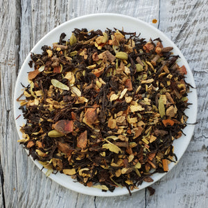 Loose leaf chai tea with whole spices cinnamon cardamom ginge