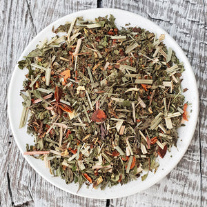 Relax Tea organic loose leaf blend – lemon balm, passionflower, lemongrass, peppermint, star anis
